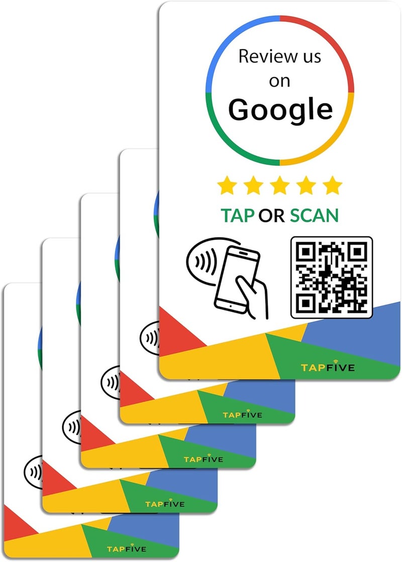 tapSnap Google Review Tap Cards (5-Pack) by TapFive - Tap for Instant Reviews - All Phones Compatible - Reusable Smart Tap NFC & QR - Boost Business Reviews - Powered by TapFive (5 Card Pack) - Image 1
